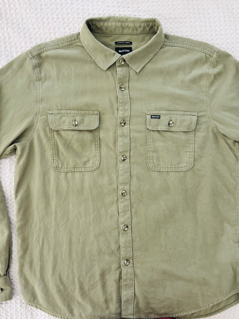 Brixton Men's Light Olive Green Button-Down super soft flannel Shirt